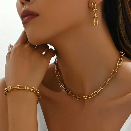 U-Shaped Horseshoe Jewelry Set - Necklace, Earrings, Bracelet